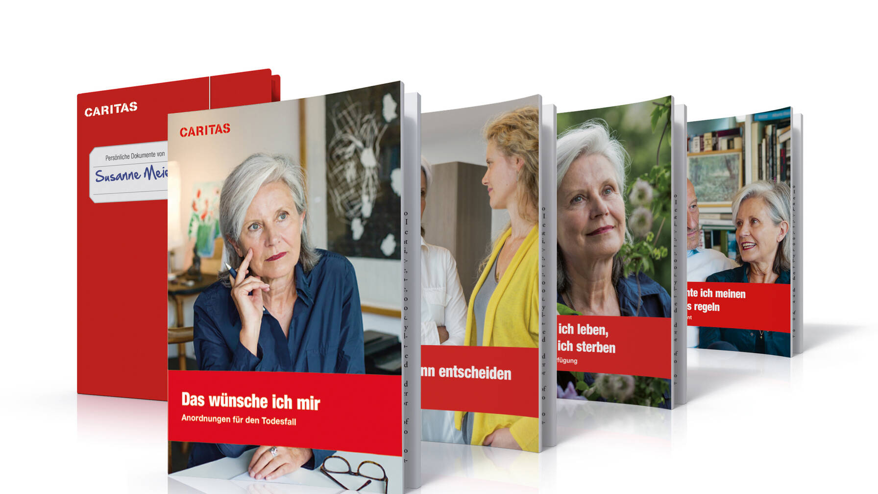 Die Vorsorgemappe kann im Online-Shop bestellt werden. Sie enthält vier Broschüren, die einzeln oder als komplette Mappe gekauft werden können.